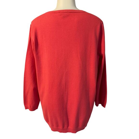 Talbots Women’s Button Down Cardigan Sweater Coral Size XL Pima Cotton Pockets - Picture 2 of 6